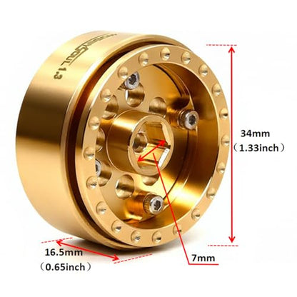 Brass 1.3 Beadlock Wheels Heavy 68g/Rim Fits TRX4M SCX24, 4-Pack | adjustable offset Brass color rims with 7mm hex hub, upgrade accessory parts for 1/18 & 1/24 micro RC crawlers - color: Brass