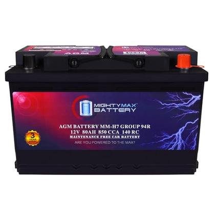 Mighty Max Battery MM-H7 Start and Stop Car BCI Group Size 94R 12V 80AH, 140RC, 850 CCA Rechargeable AGM Car Battery - style: Group 94R