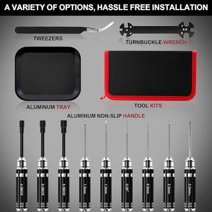 RC Tool Kit 12PCS Hex Screwdriver Nut Driver Set | Short Handle RC Tools with Hex, Phillips, Flat Drivers & Pliers for 1/18 1/24 RC Crawler, SCX24, TRX4M, Axial, Traxxas - color: Black