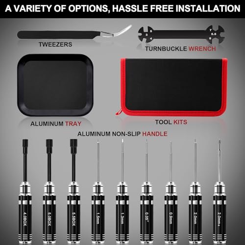 RC Tool Kit 12PCS Hex Screwdriver Nut Driver Set | Short Handle RC Tools with Hex, Phillips, Flat Drivers & Pliers for 1/18 1/24 RC Crawler, SCX24, TRX4M, Axial, Traxxas - color: Black