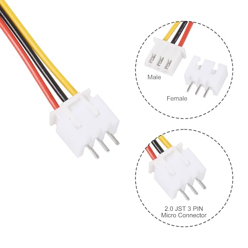 Alinan 20pcs JST-XH2.54mm 3 Pin Connector Kit, Included 10pcs Mini 3 Pin 26AWG Female Connector Plug with 200mm Cable Wire and 10pcs Micro 3Pin Male Connector Plug - color: 3Pin 26AWG 200mm Cable