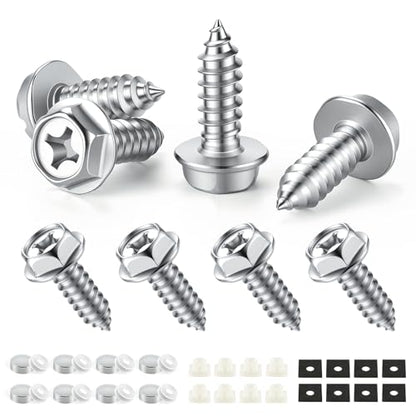 Rustproof License Plate Screws for Securing License Plates Frames and Covers on Cars and Trucks, 8 Set Premium Stainless Steel Self Tapping Mounting Bolts, Silver - color: Cross-Silver, size: 8 Pack