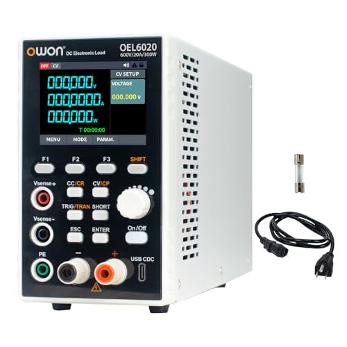 OWON Programmable DC Electronic Load OEL6020, DC 600V 20A Maximum 300W, USB/RS232, CV CC CR CP 4 Operation Modes, 5kHz Dynamic, Lab Bench Power Tester with 2.8” TFT Color LCD Display - size: OWON-OEL6020