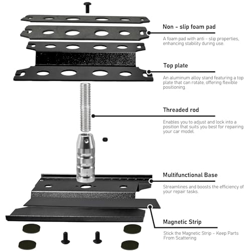 RC Car Work Stand Adjustable Height Lift Lower 360° Rotation Aluminum RC Repair Stand & Small Screw Tray Fit for 1/8 1/10 1/12 1/14 For Traxxa Axial Arrma Redcat RC Crawler Monster Truck Buggy（Black） - color: Black