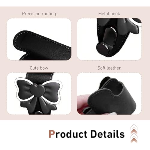2 PCS Car Co-Pilot Glovebox Hooks, Cute Bowknot Front Passenger Seat Glove Box Storage Hangers, Anti-Scratch Leather Hangers for Purse, Umbrella, Universal for Most Vehicles (Black) - color: Black
