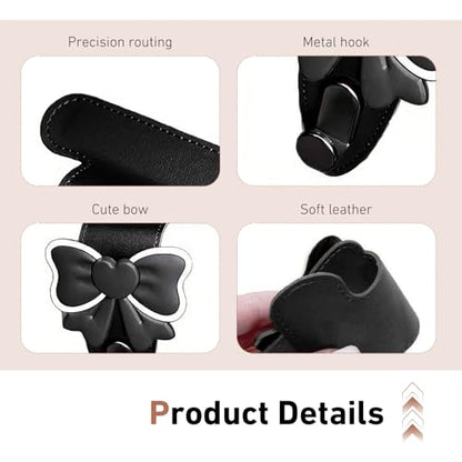 2 PCS Car Co-Pilot Glovebox Hooks, Cute Bowknot Front Passenger Seat Glove Box Storage Hangers, Anti-Scratch Leather Hangers for Purse, Umbrella, Universal for Most Vehicles (Black) - color: Black