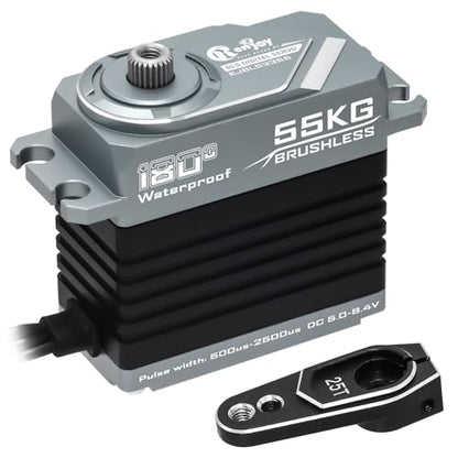 55KG Brushless Servo, Full Metal Servo Magnetic Encoder High Torque Servo with 25T Servo Horn for 1/12 1/10 RC Car RC Crawler Robot Boat
