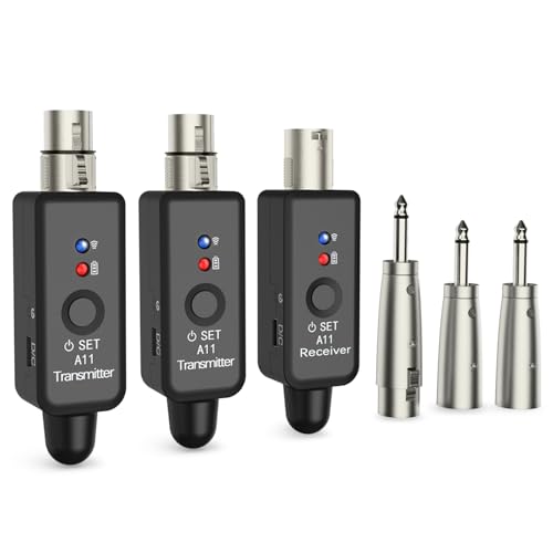 A11 2.4GHz Wireless XLR Transmitter and Receiver 4 Channels (2TX + 1RX) | 4 Channels,Plug-on XLR Mic Adapter,Wireless Mic System for Dynamic/Condenser Mics, Audio Mixer, DSLR Camera,PA System - size: 2TX + 1RX