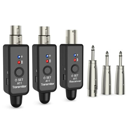 A11 2.4GHz Wireless XLR Transmitter and Receiver 4 Channels (2TX + 1RX) | 4 Channels,Plug-on XLR Mic Adapter,Wireless Mic System for Dynamic/Condenser Mics, Audio Mixer, DSLR Camera,PA System - size: 2TX + 1RX