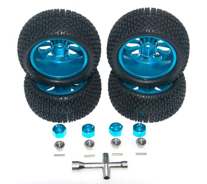 Wheel Rim Tire Compatible with 1/14 1/16 MJX Hyper Go Wltoys Upgrade 16207 16208 14210 Rc Car Aluminum Alloy 12mm Hex Adapter Part(Blue) - color: Blue