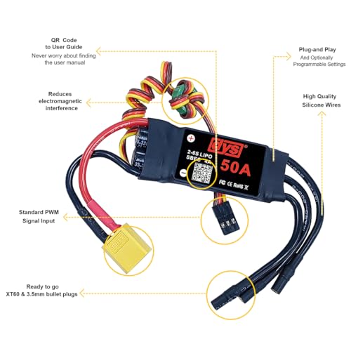 DYS 50A 2-6S Brushless ESC with 5V/4A SBEC with XT60 & 3.5mm Plug for RC Fixed-Wing Aircraft Helicopter - color: Dys 50a Esc