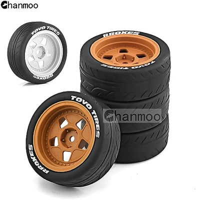 1/10 RC Racing Car Tire Rally On Road Tyres 12mm Hex Hard Plastic Wheels Rim for 1：10 Scale Drift Car Tamiya TT01 TT02 XV01 TA06 A959 PTG2 144001 HPI KYOSHO WR8 HSP PTG2 Traxxas 4PCS (White) - color: White