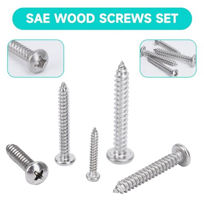 542PCS #4#6#8#10#12 Phillips Head Screw Set Stainless Steel Wood Screws Assortment Kit, Assorted Sheet Metal Self Tapping Screws, 18-8(304) Stainless Steel (pan Silver) - style: pan silver