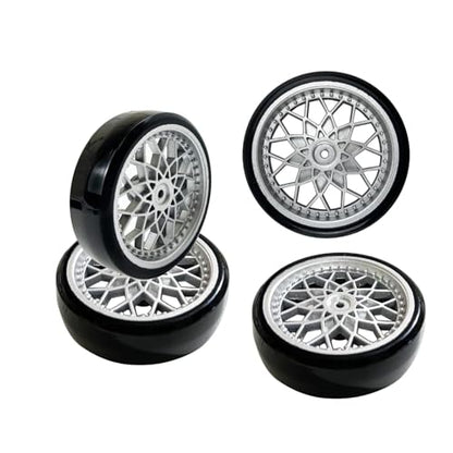 RC Vehicles Parts for WPL D12 D42 4pcs/Set Drift Tires Bald Tyres Wheel Hub Kits RC Truck Modification Parts Children for(Silver) - color: Silver