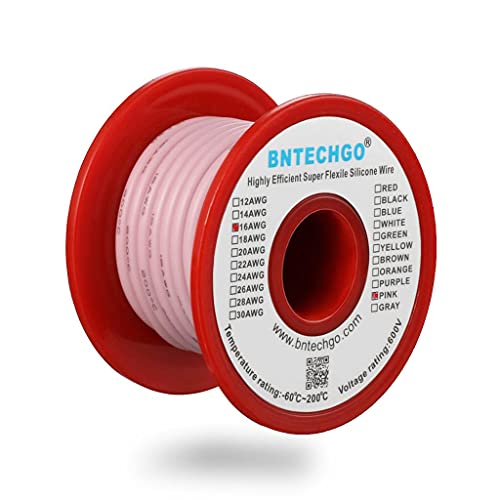 BNTECHGO 16 Gauge Silicone Wire Pink 25ft Stranded Tinned Copper Wire | Flexible 16 AWG Stranded Wire Silicone Rubber Insulation For RC Models, Drone, Robot, Battery, EV Charger, 3D Printer, DIY - color: 16 gauge silicone wire pink, size: silicone wire 25
