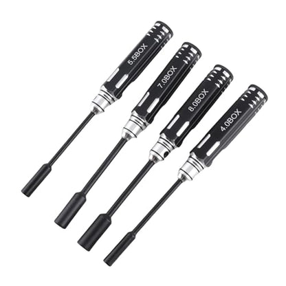 JTLB 4pcs Hex Socket Nut Driver Set Hex Wrench Set Key 4.0MM 5.5MM 7.0MM 8. with Aluminum Alloy Handle for RC Cars Model Airplanes