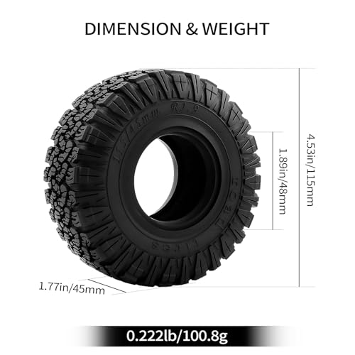 1.9" RC Crawler Tires for 1/10 TRX4 TRX6 SCX10 I/II/III Upgrades | Soft rubber 115x45mm crawler tires provide excellent grip on rocks, dirt and trails