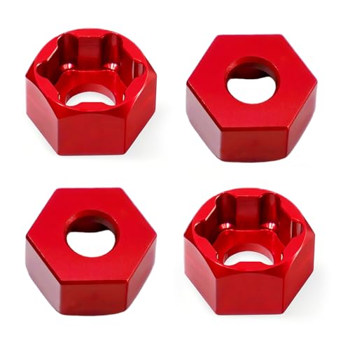 4Pcs 5mm to 7mm RC Wheel Hex Adapter, Aluminum Hex Hub Converter for 1/10 & 1/24 RC Crawler, CNC Machined Wheel Hub Adapter (Red) - color: Red