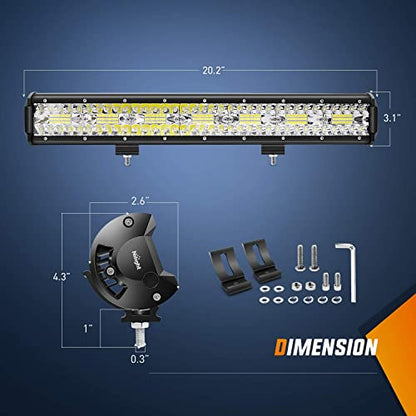 Nilight 20Inch 420W Triple Row Flood Spot Combo 42000LM Bar Driving Boat Led Off Road Lights with Mounting Bracket 16AWG Wiring Harness Kit - color: 20Inch Lights + Wiring Harness +Clamp