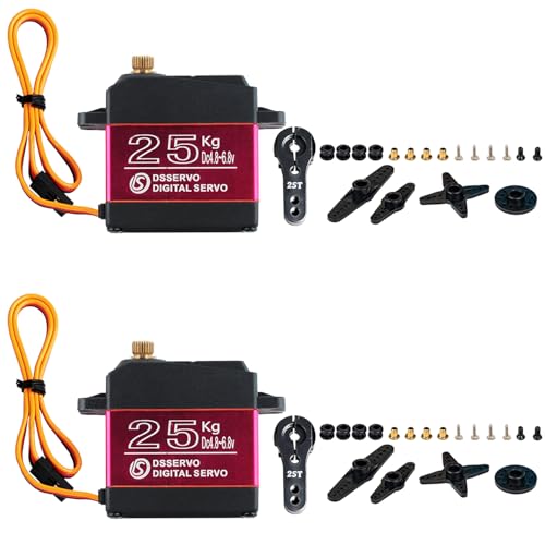 25kg Digital RC Servo High Torque Servo Motor Full Metal Gear Steering Servo DS3225MG for DIY RC Model 1/8 1/10 Baja Cars Robot Boats, Control Angle 180° (Pack of 2) - style: 2PCS 25KG DS3225 - 180°