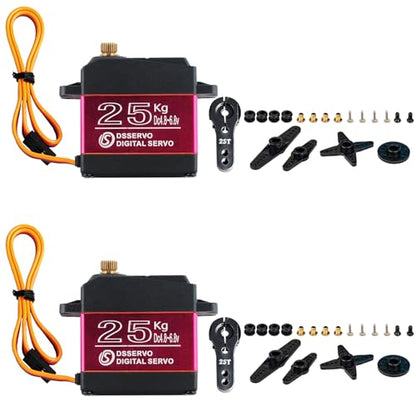 25kg Digital RC Servo High Torque Servo Motor Full Metal Gear Steering Servo DS3225MG for DIY RC Model 1/8 1/10 Baja Cars Robot Boats, Control Angle 180° (Pack of 2) - style: 2PCS 25KG DS3225 - 180°