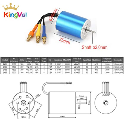 KingVal Replacement 2435 4500KV Sensorless Brushless Motor Shaft 2.0mm Compatible with 1/16 1/18 RC Car - size: 4500KV(ø2mm Shaft), style: 2435