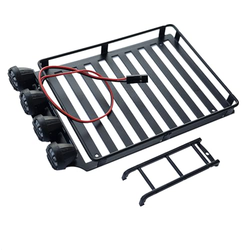 Roof Rack for 1/18 RC Crawler Car TRX4M - Rooftop Luggage Carrier with LED Spotlights & Ladder - 1:18 RC Crawler Decor Upgrade
