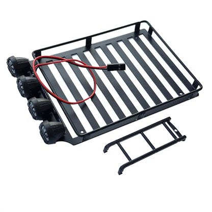 Roof Rack for 1/18 RC Crawler Car TRX4M - Rooftop Luggage Carrier with LED Spotlights & Ladder - 1:18 RC Crawler Decor Upgrade