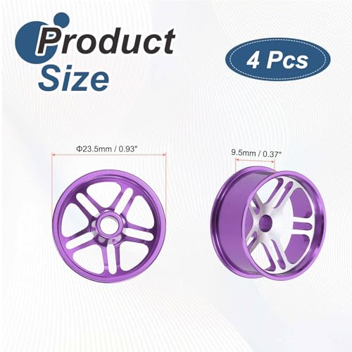 MECCANIXITY 4Pcs RC Car Wheel Rims, 23.5mm Dia 5-Spoke Purple Aluminum Alloy Wheel Rims Hex Hub for HSP RC Drift Racing Touring Car - color: Purple, size: 23.5mm Dia