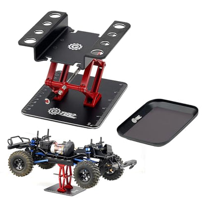 RC Car Adjustable Height Work Stand with Screwed Tray Made of Aluminum Alloy Suit for TRX4M Axial Arrma Redcat Losi Etc 1/8 1/10 1/12 1/14 1/16 1/18 RC Car Tool Set (Black) - color: Black
