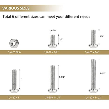58 Pieces 1/4-20x 1/2", 3/4", 1", 1-1/4", 1-1/2", Phillips Pan Head Machine Screws Nuts Assortment Kit, 304 Stainless Steel, Fully Machine Thread - size: 1/4"-20