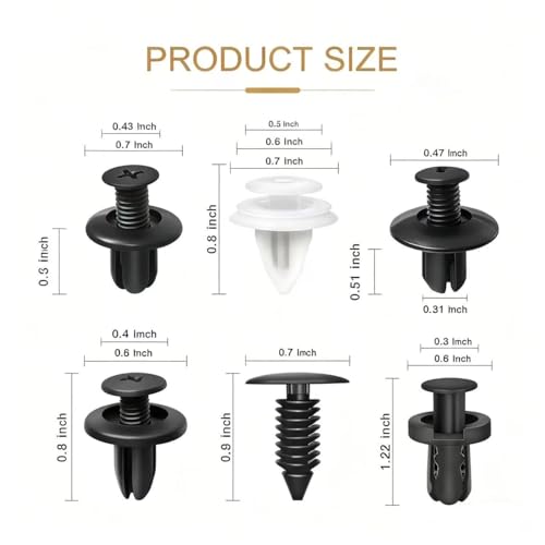 100 PCS Bumper Push Fasteners Rivet Clip Kit, ABS Retainer Expansion Screws with Removal Tool, 6 Popular Sizes Fenders/Body Fixing Clips, Universal for Most Cars, Trucks, SUVs (White)