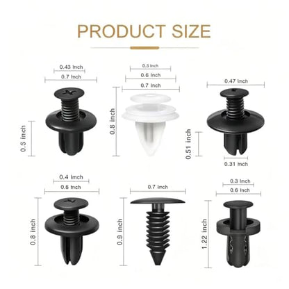 100 PCS Bumper Push Fasteners Rivet Clip Kit, ABS Retainer Expansion Screws with Removal Tool, 6 Popular Sizes Fenders/Body Fixing Clips, Universal for Most Cars, Trucks, SUVs (White)