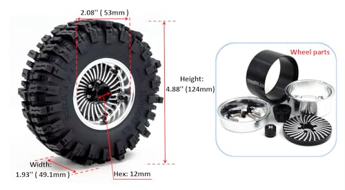 HOBBYSOUL Adjustable Offset 2.2 Beadlock Wheels and Tires 124mm Tall Mud Slingers tyre & 40mm Wide Rims for 1/10 RC Crawler TRX4 SCX10 Capra Upgrades,HS701530