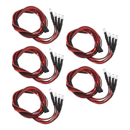 HERCHR 5PCS RC LED Light Kit, 5mm Headlights/Taillight Kit (2 White 2 red) for Hsp, Redcat, Axial, Scx10, D90, Hpi RC Cars Crawler Light Accessories