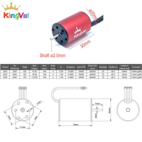 KingVal Replacement 2030 6500KV Waterproof Brushless Motor Shaft 2mm with 25A Brushless ESC and Program Card Combo Compatible with 1/18 1/20 RC Car