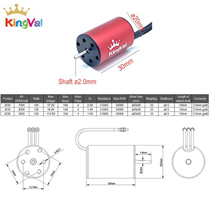 KingVal Replacement 2030 6500KV Waterproof Brushless Motor Shaft 2mm with 25A Brushless ESC and Program Card Combo Compatible with 1/18 1/20 RC Car