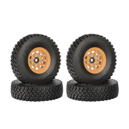 4PCS 1.55 Inch Beadlock Metal Wheel Rim and Rubber Tires Set for 1/10 RC Rock Crawler Car for Axial AX90069 D90 TF2 Tamiya CC01 LC70(90mm-10Holes Yellow) - color: 90mm-10holes Yellow