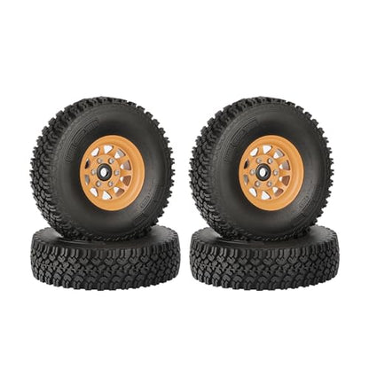 4PCS 1.55 Inch Beadlock Metal Wheel Rim and Rubber Tires Set for 1/10 RC Rock Crawler Car for Axial AX90069 D90 TF2 Tamiya CC01 LC70(90mm-10Holes Yellow) - color: 90mm-10holes Yellow