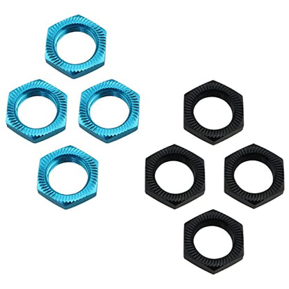 8PCS 17mm Thread Aluminum RC Wheel Nuts Aluminum Alloy Wheel Hex Hub Nuts, 4PCS Blue 4PCS Black
