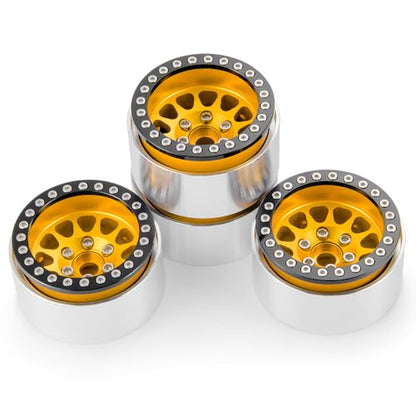 4Pcs RC Wheels 1.9 Aluminum Alloy Beadlock Wheel Rims for 1/10 SCX10 SCX10-II SCX10-III TRX4, TRX4 2021, TRX4 Sport RC Crawler Upgrade Pasrts(Gold + Black)