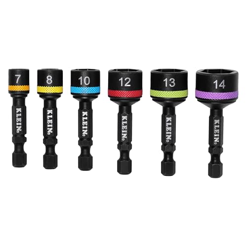 Klein Tools 32926SM 2-Inch Magnetic Power Nut Setters, Compact Impact Driver Set, Color-Coded, Metric, Impact-Rated, 6-Piece - size: 2-Inch / 6-Piece Set, Metric