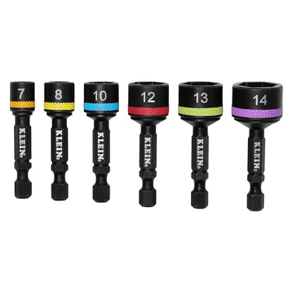 Klein Tools 32926SM 2-Inch Magnetic Power Nut Setters, Compact Impact Driver Set, Color-Coded, Metric, Impact-Rated, 6-Piece - size: 2-Inch / 6-Piece Set, Metric
