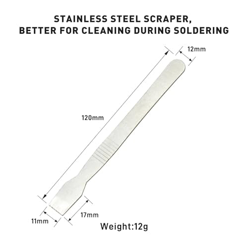 6-in-1 solder kit, soldering iron tip cleaner +1.0mm solder wire(11g*2pcs)+Rosin Solder Flux Paste (1.75 oz/50g), desoldering wick (2.5 * 3.0mm,9.8ft) Stainless steel scraper stir welding tool