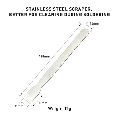 6-in-1 solder kit, soldering iron tip cleaner +1.0mm solder wire(11g*2pcs)+Rosin Solder Flux Paste (1.75 oz/50g), desoldering wick (2.5 * 3.0mm,9.8ft) Stainless steel scraper stir welding tool