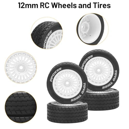 12mm Hex RC Car Tires and Wheels, daitoku 1/14 RC On-Road Drift Racing Tires for Tamiya M08/05/06 MF-01X - Style C (White) - style: Style C
