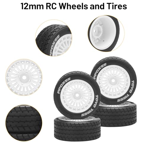 12mm Hex RC Car Tires and Wheels, daitoku 1/14 RC On-Road Drift Racing Tires for Tamiya M08/05/06 MF-01X - Style C (White) - style: Style C
