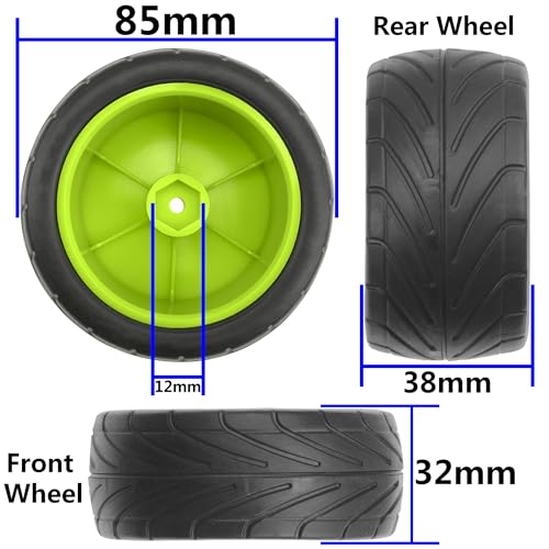 4Pack ShareGoo RC 85mm/3.34" Rubber Tires Front Rear Tyres 12mm Hex Wheel Compatible with Redcat HPI HSP Kyosho 1/10 RC Off-Road Car Buggy (Green) - color: Green