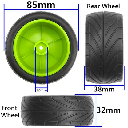 4Pack ShareGoo RC 85mm/3.34" Rubber Tires Front Rear Tyres 12mm Hex Wheel Compatible with Redcat HPI HSP Kyosho 1/10 RC Off-Road Car Buggy (Green) - color: Green