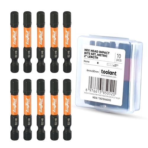 toolant 6mm Impact Hex Bit Set, 10-Piece | CNC-machined tips, S2 alloy steel body, hardened core, magnetic fastener retention, impact-driver use - size: 6mm(10pcs)